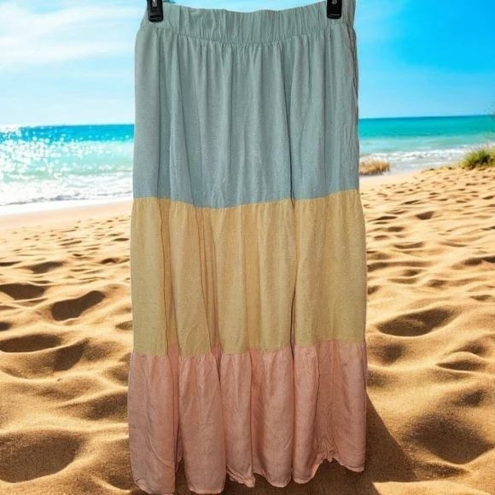 Torrid Tiered Maxi Skirt Pastel Color Block Elastic Waist Women's Size 2